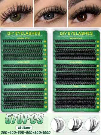 770/600/570/530/300 st. D-formade böjda, 10-16 mm, gör-det-själv lösögonfranskluster, naturlig makeup-effekt, tjocka och långa, supermjuka, superlätta, återanvändbara, ensträngade segmenterade lösögonfransar, ögonfransförlängningskit, inkluderar sminkverktyg och 2 ögonfransborstar, lämplig för nybörjare att använda hemma eller på språng, lämplig för vardagsliv, bröllop, fester, musikfestivaler, mors dag och andra tillfällen.