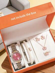 6pcs/Set Elegant Precise Rhinestone Quartz Watch Set, Suitable For Commute, Daily Wear, Dates, Parties, Eye-Catching As Birthday, Halloween Promotion Gifts - Silver - View 6