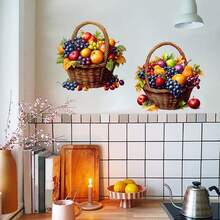 Kitchen Stickers/Decal Stickers, Fruit Basket Design, Waterproof & Dustproof, 1 Piece, PVC Material, Removable, Wear-Resistant, Wall Decal Size 23.6*11.8 Inches, Suitable For Kitchen Decor, Wall Decor, Dining Room Decor, Also Makes A Fun Birthday Gift Or Graduation Gift, Freshen Up Your Home. - Multicolor - View 4