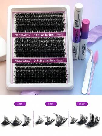 30D+50D+80D Cluster Lash Extension Kit, Soft Natural Curl, Convenient To Wear