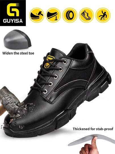 GUYISA Unisex Safety Shoes, Classic Series Anti-Smash Anti-Puncture, Soft & Comfortable Work Shoes For All Seasons, Rubber Sole Soft & Durable, Slightly Heavy But Very Comfortable! CN36-46