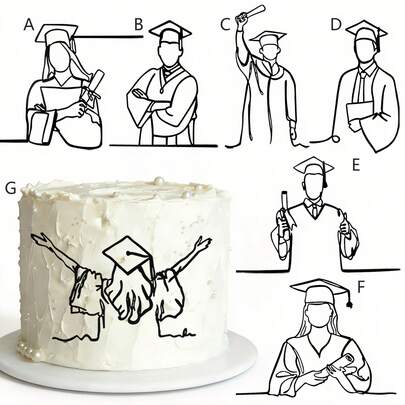 1 Stück/3 Stücke schwarzer Acryl Portrait Abschluss Tortenaufsatz, geeignet für Abschlussfeier DIY Tortendekoration