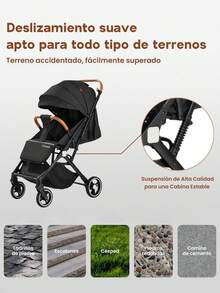 Cochecito de Bebé Unidireccional, Plegable y Portátil, con Asiento Ajustable, Gran Canasta de Almacenamiento y Diseño de Absorción de Impactos, Equipado con Toldo, Portabotellas y Bandeja para Alimentos, Imprescindible para Salidas Familiares con Recién Nacidos y Niños Pequeños