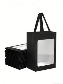 1/5pcs Elegant Square Gift Bags With Clear Window, Suitable For Displaying Bouquets, Baby Shower, Mother's Day, Christmas, Valentine's Day Flower Gifts, Ideal For Giving Small Gifts, Holiday Parties, Wedding Gift Boxes, Birthday Gift Bags, Gift Packaging Bags, Flower Shop Gift Bags, Ladies' Gift Bags, Gift Bags, Retail Packaging Decorations, Suitable For Shopping, Parties, Weddings, Birthdays, Holidays, Valentine's Day, Teacher's Day And Other Occasions.