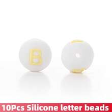 10/26颗白色底黄色字母圆形硅胶字母珠 - DIY个性化珠宝制作套装，工艺用品，适用于制作姓名手链、钥匙扣、吊坠、证件挂绳和珍珠笔