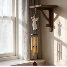 MINGZHANG 1pc 30cm Peaceful Figurine Wind Chime – Inspirational Design, White Dress With Small Bird, Aluminum & Wood For Indoor Or Outdoor Hanging Decoration, Modern Style With Vertical Columns And Wooden Bottom Plate, Suitable For Balcony, Garden Or Living Room Display - 金色 - 查看 2