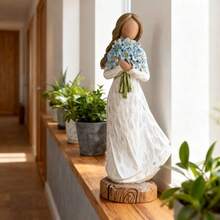1pc Forget-Me-Not Flower Bouquet Girl Decor Ornament, Resin Blue Flower Girl Figurine, Home Decor For Bookshelf, TV Stand, Tabletop - White - View 2