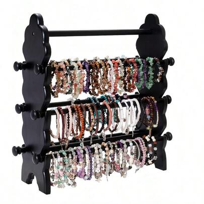 4 Tier Wooden Bracelet Holder Wall-Mounted Bangle Watch Necklace Dis Sge Antique Bracelet Dis Jewelry Holder Dis Organizer Brown 4 Tier Wooden Bracelet Holder