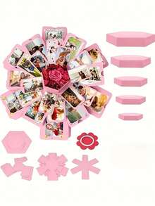 1pc Hexagon Explosion Gift Box, Birthday Wedding Surprise Gift Box, Multi-Layer Expandable Photo Storage Box - Black - View 8