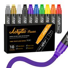 15毫米粗头丙烯颜料马克笔 - 10种鲜艳色彩 | 高覆盖力、大容量墨水和可叠加着色功能，适用于大胆的涂鸦和艺术创作，彩色马克笔套装 - 彩色 - 查看 3