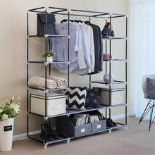 69" Portable Clothes Closet Wardrobe Storage Organizer, Gray Non-Woven Fabric, Extra Strong Durable Build, Quick Easy Assembly, Large Capacity, Ideal For Bedroom Dorm Apartment, Space-Saving Design - mặc định - Xem 5