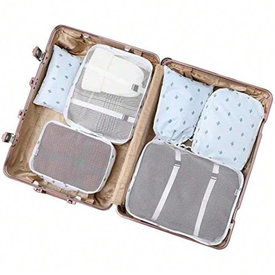 Bolsas de Viaje 8 En 1 FFlion Organizador de Equipaje Viaje (Pink(Rose)) - Blanco - Ver 1