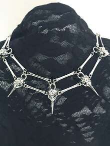 1 件哥特式鸟形骷髅项链，神秘骷髅吊坠项链，男女通用，适合日常佩戴、派对和聚会 - 銀色 - 查看 2