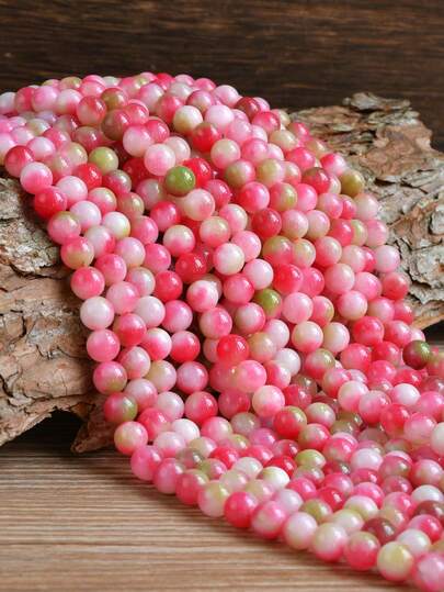 Natural Stone Watermelon Color Round Beads For Jewelry Making-Pink And Green Loose Beads For DIY Necklaces, Earrings, And Bracelets.Spring Colour About 38cm,Size Of 4/6/8/10mm