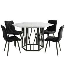 Dining Table And Chair Set (5-Piece Set), Modern Hexagonal Marble Dining Table + 4 Dining Chairs In Green Velvet To Create A Warm And Modern Restaurant - Black - View 4