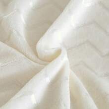 1pc Polyester Flannel Blanket, V-Shaped Metallic Thread Printing, Modern Solid Color Minimalist Style, Suitable For Warm Travel, Office, Home Decor - White - View 6