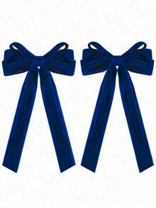 2 buc cleme de păr din catifea bleumarin, accesorii de păr cu fundă dublă, potrivite pentru petreceri, toamnă/iarnă, design cu coadă lungă pentru fete și femei, pot fi folosite ca și cadouri de Crăciun, cleme de păr sau agrafe de păr
