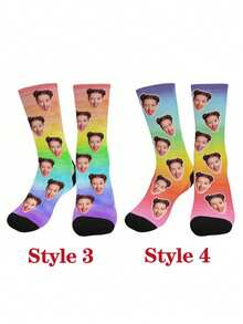 1 Pair Custom Face Rainbow Socks, Personalized Photo Gift - Style-1 - View 4