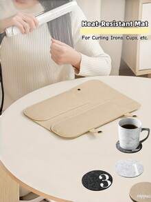 旅行便捷包 - 卷发棒收纳、眼镜收纳、隔热杯垫、美发化妆工具收纳包 - 带隔热垫的旅行毛毡化妆包，适用于卷发棒、直发器和直板夹，包括吹风机和造型工具，可收纳直发梳 | 实用设计 | 隔热，非常适合旅行和外出，毛毡隔热设计 - 彩色 - 查看 1