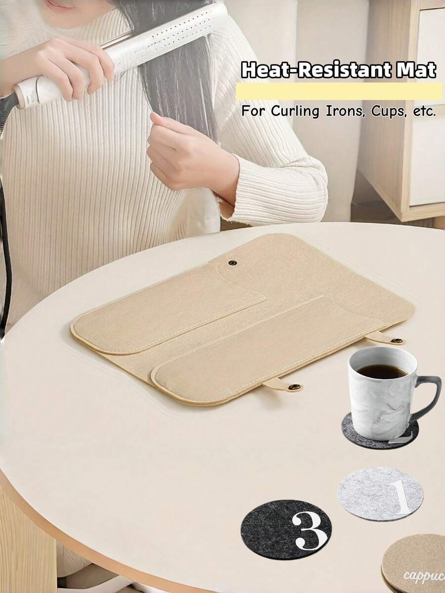 旅行便捷包 - 卷发棒收纳、眼镜收纳、隔热杯垫、美发化妆工具收纳包 - 带隔热垫的旅行毛毡化妆包，适用于卷发棒、直发器和直板夹，包括吹风机和造型工具，可收纳直发梳 | 实用设计 | 隔热，非常适合旅行和外出，毛毡隔热设计 - 彩色 - 查看 1