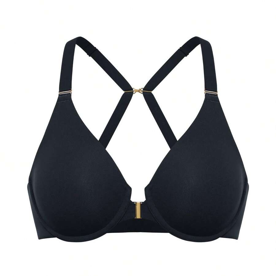 DELIMIRA Women's Inbarely Plus Front Closure Bras Racerback Full Coverage Plus Size Unlined Underwire Bra - Beige - View 1