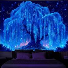 Simpkeely Blacklight Tree Of Life Tapestry - UV Reactive Neon Willow & Galaxy Starry Night Wall Hanging, Mystical Aesthetic Wall Art For Bedroom, Living Room & Party Decor - 59.1" X 80" - 2 - 查看 1