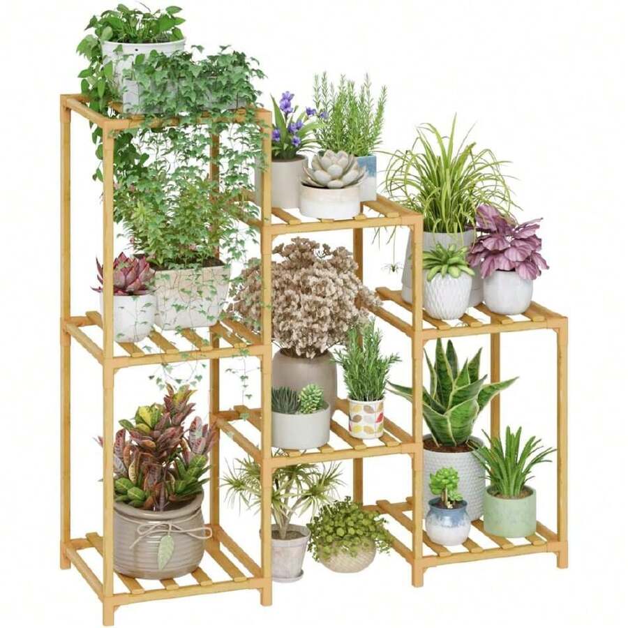 Bamboo Plant Stand Indoor Boho Plant Shelf Tiered Plant Rack For Multiple Plants 3 Tiers 7 Pots Ladder Plant Holder Plant Table For Plant Pots Home Dr For Gardening Gifts Nature Color,37148572 - 棕色 - 查看 1