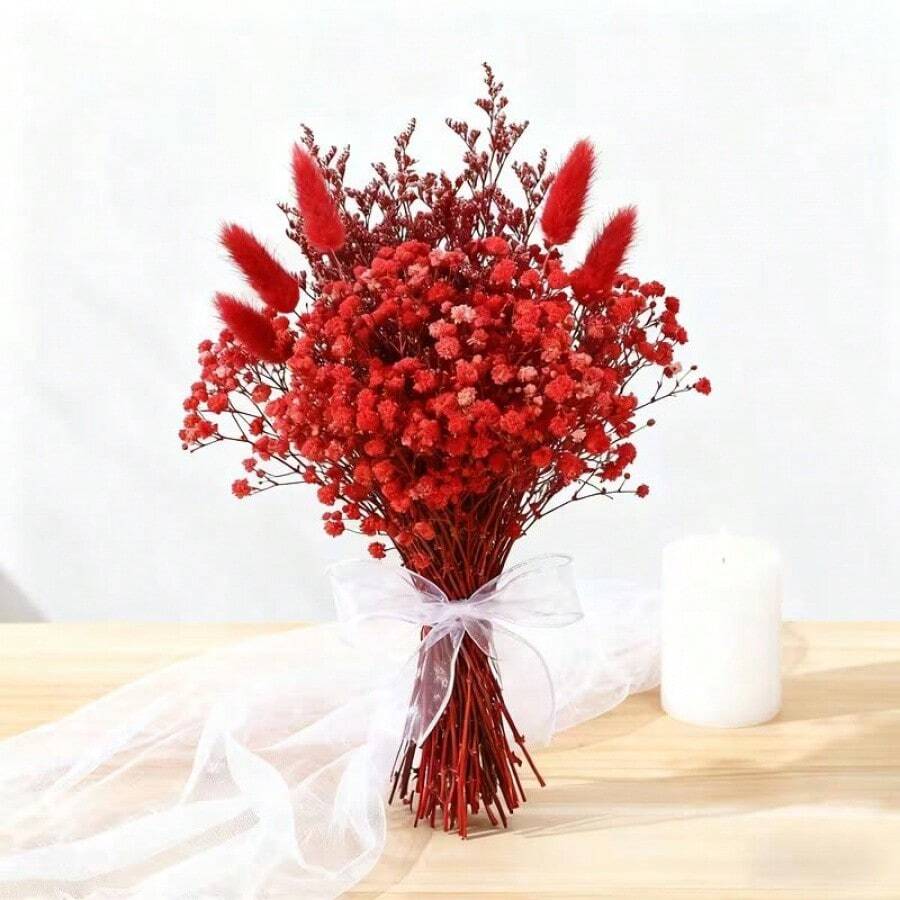 profumo di fiori secchi rosso/rosa, adatto per decorazione domestica, composizioni in vaso, decorazioni per matrimoni e altri abbellimenti degli spazi. Perfetto per il Ringraziamento, San Valentino, Natale, Capodanno e Primavera - Rosa - Visualizzare 1