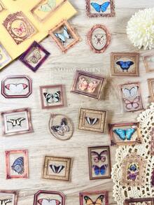 Bộ 40 miếng dán PET trong suốt hình cây cỏ, bướm, lông vũ kiểu cổ điển, thích hợp trang trí sổ lưu niệm, đồ thủ công DIY, album ảnh, nhật ký. - Nhiều màu - Xem 13