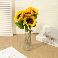 6支/3支装 鲜艳春季人造向日葵带茎 - 亮丽的黄绿色仿真花装饰，适合家庭聚会、婚礼、生日和各种节日庆典 - 母亲节、父亲节、毕业典礼、周年纪念日、乡村风格、婚礼花卉套装