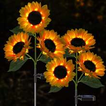 2 Sets 6 Pieces Solar Sunflower Lamp, Upgraded LED Solar Powered Garden Post Light, 3 Sunflower Decor, Waterproof Outdoor Landscape Lighting For Garden, Courtyard, Backyard And Lawn - Multicolor - View 8