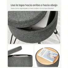 pequeño Taburete otomano con Almacenamiento, Taburete de tocador, Silla de tocador, 39 de diámetro x 17.4 Pulgadas, 4 Patas de Metal, para Sala de Maquillaje, Sala de Estar, Dormitorio - Gris (gris pizarra) - Ver 7