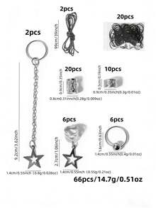 66 Stück Bohemian Goldton Haaraccessoires Set - Stern Anhänger, geflochtene Haar Dekorationen, Haarklammern, Haarspangen, Haarclips - Verschiedenfarbig - Übersicht 8