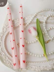 2pcs/Set (1 Box) Long Stem Conical Heart-Shaped Pink Candles, 9.84 Inches, Soy Wax, Smokeless, Wedding Party Decor Atmosphere Taper Candles, Black Heart, Red Heart, Pink Candles, White Candles, Holiday Atmosphere Candles, Valentine's Day Candles, Cute & Fun Candles