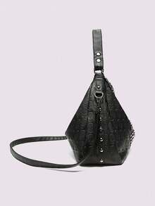 Nuova borsa a spalla/tracolla da donna di stile alternativo britannico, con grande capacità, decorata con teschi e borchie - nero - Visualizzare 6