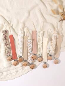 2pcs Baby Pacifier Chain, Fashion Printed Pacifier Clip & Wooden 3-Hole Pacifier Clip, Suitable For Baby Boys And Girls, Daily Use Gift - Multicolor - View 1