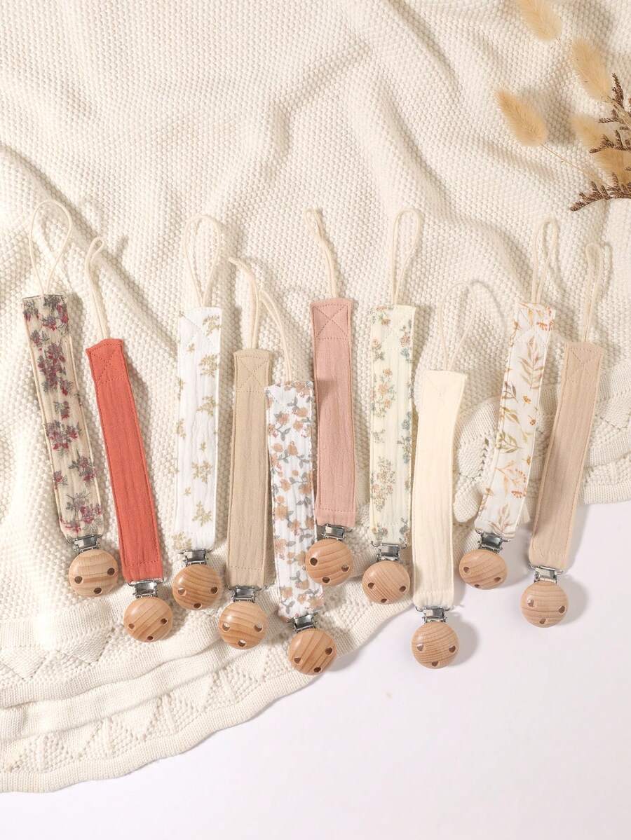 2pcs Baby Pacifier Chain, Fashion Printed Pacifier Clip & Wooden 3-Hole Pacifier Clip, Suitable For Baby Boys And Girls, Daily Use Gift - Multicolor - View 1