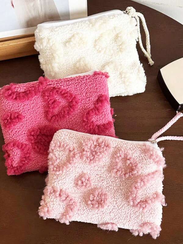 3D Heart Pattern Cosmetic Bag, Suitable For Weddings And Parties, Teenage Girl Gift, Travel Toiletry Bag, Portable Makeup Pouch For Women, Coin Purse Lipstick Cosmetics Organizer, Travel Makeup Toiletry Bag, Zipper Accessory Manicure Bag, Vanity Makeup Pouch