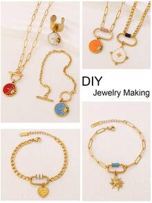 1 pièce Fermoir ovale en acier inoxydable émaillé avec vis, mousqueton doré, crochet en spirale pour la fabrication de bijoux, colliers, bracelets et accessoires DIY - Boutons DIY - Voir 3