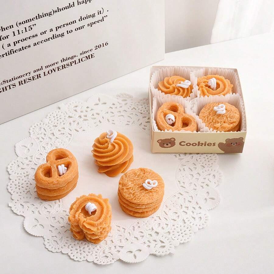 Set de regalo de 4 velas con aroma a galleta, cajas de velas perfumadas al por mayor, velas de cera con formas creativas, regalos - Amarillo - Ver 1