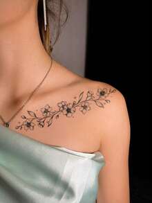 2pcs Women's Body Art Temporary Tattoo Stickers, Fashionable Black Sunflower, Flower, Butterfly Patterns. Waterproof Fake Tattoos, Lasts 2-5 Days, Can Be Applied To Hands, Arms, Neck, Shoulders, Chest, Waist, Legs. Perfect For Festivals, Parties, Gifts - Black - View 5
