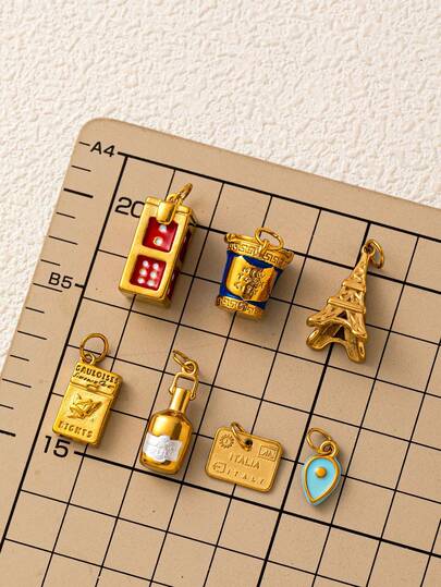 1pc Stainless Steel Fashionable DIY Cigarette Box, Gold Brand Water Droplet Wine Bottle, Eiffel Tower Dice Pendant, 18K Gold-Plated, Waterproof And Fade Resistant, DIY Jewelry Accessories, Necklace Accessories, Bracelet Accessories, Earring Accessories, Keychain Accessories, Bag Accessories, Women's Jewelry Accessories, Wallet Accessories, Small Pendants, Gifts