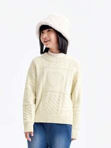 Annil Girls' Round-Neck Pullover Sweater, Winter, Heart-Shaped, Sweet, Loose, Versatile, Warm, Knitted Sweater For Children's Wear. - Jimmy Apricot - View 2