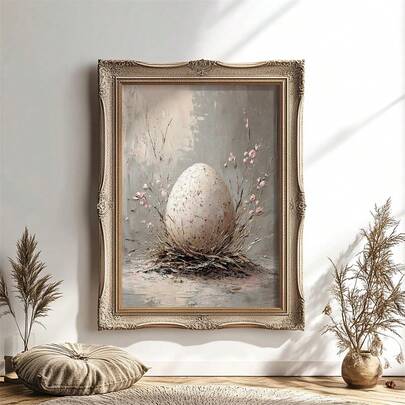 1pc Easter Egg Pattern, Vintage Spring Easter Egg Printable Material, Easter Wall Decor, Easter Decorative Painting, Farmhouse Style Decor, Easter Egg Printable Art Canvas Wall Art, Fashionable Girl Art, Inspirational Quote Art, Home Decor, Canvas Wall Hanging