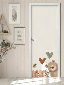 1pc Cute Lion, Rabbit And Bear Heart Pattern Cartoon Self-Adhesive Door Sticker, PVC Material Removable Bedroom Bathroom Door Wall Home Decor Sticker, Gift For Birthday, Graduation - Easy To Stick, Removable Room Door Decor, Bathroom Sticker For Home And Holiday Gifts