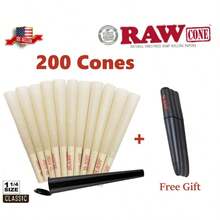 Authentic RAW Organic 1 1/4 Size Pre-Rolled Cones 200 Pack Andamp; Tree Case - như hình - Xem 1