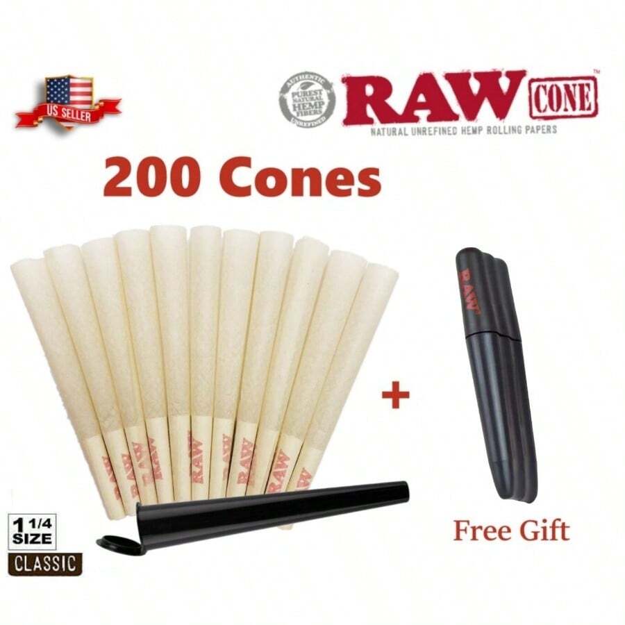 Authentic RAW Organic 1 1/4 Size Pre-Rolled Cones 200 Pack Andamp; Tree Case - như hình - Xem 1