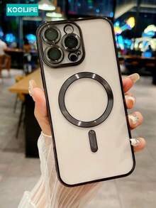 1pc CD Pattern Luxury Shock-Proof Magnetic Charging Phone Protective Case With Camera Lens Film, Compatible With IPhone 17 ProMax/17/17 Pro/17 Air/16/16 Pro/16 Plus/16 ProMax/13/13 Pro/13 ProMax/14/14 Pro/14 Plus/14 ProMax/15/15 Pro/15 Plus/15 ProMax, Unisex TPU Soft Cover - Black - View 3