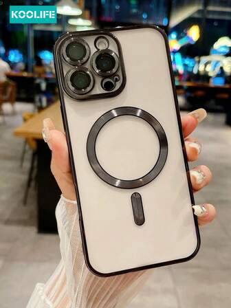 1pc CD Pattern Luxury Shock-Proof Magnetic Charging Phone Protective Case With Camera Lens Film, Compatible With IPhone 17 ProMax/17/17 Pro/17 Air/16/16 Pro/16 Plus/16 ProMax/13/13 Pro/13 ProMax/14/14 Pro/14 Plus/14 ProMax/15/15 Pro/15 Plus/15 ProMax, Unisex TPU Soft Cover