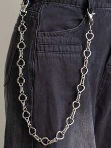 1pc Personalized Hollow Heart Chain Denim Pants Chain, Hiphop Chic Utility Pants Waist Chain, Suitable For Daily Wear - Silver - View 3